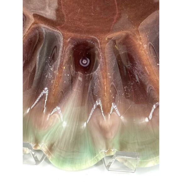 Vintage Royal Haeger Pottery Green & Brown Console Shallow Scalloped Bowl 13" - Picture 5 of 5